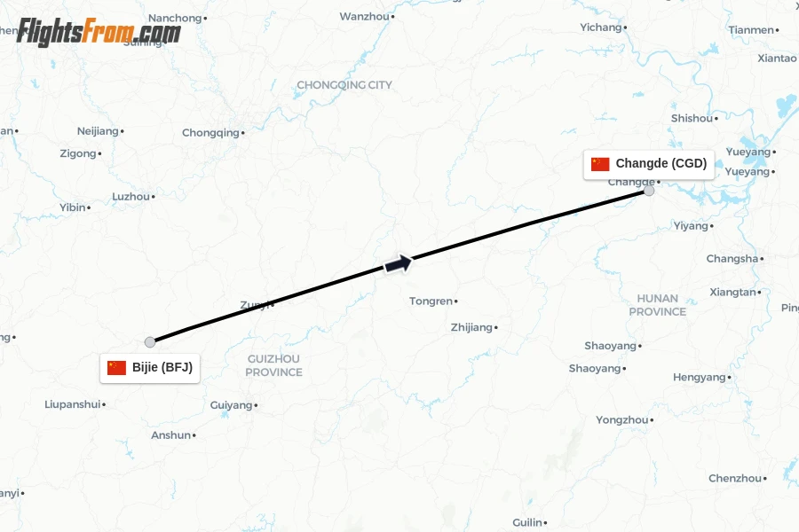 Flights from Bijie to Changde route map