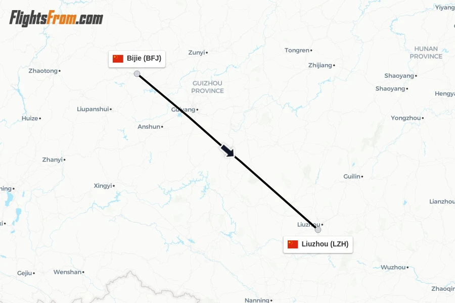 Flights from Bijie to Liuzhou route map