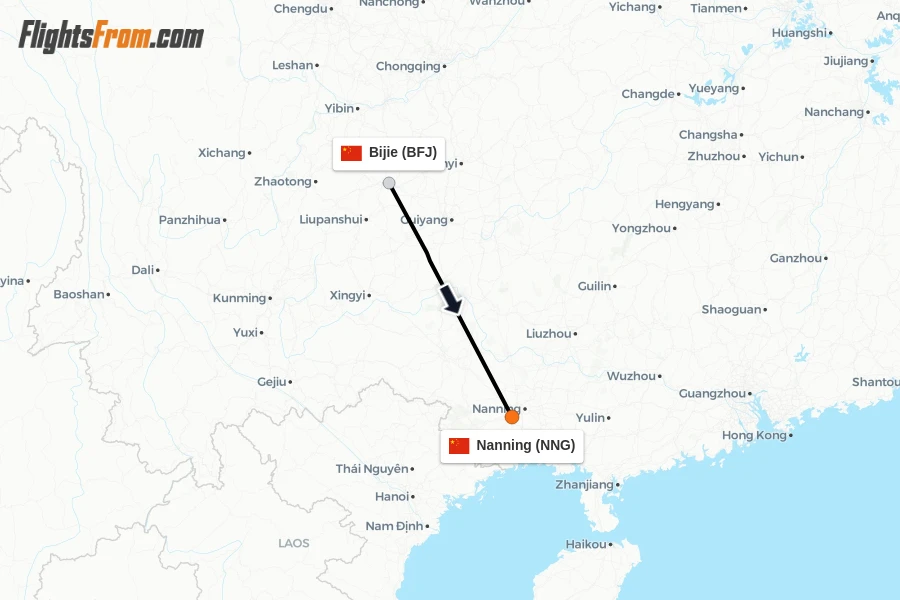 Flights from Bijie to Nanning route map