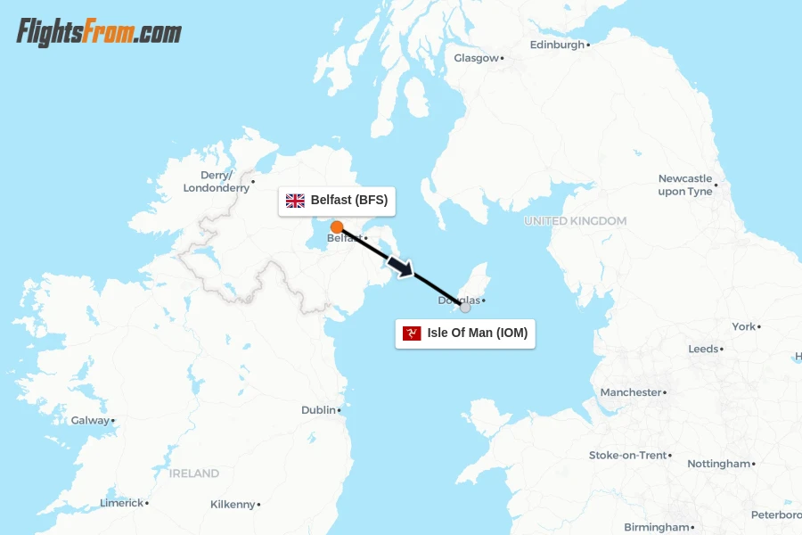 Flights from Belfast to Isle Of Man route map