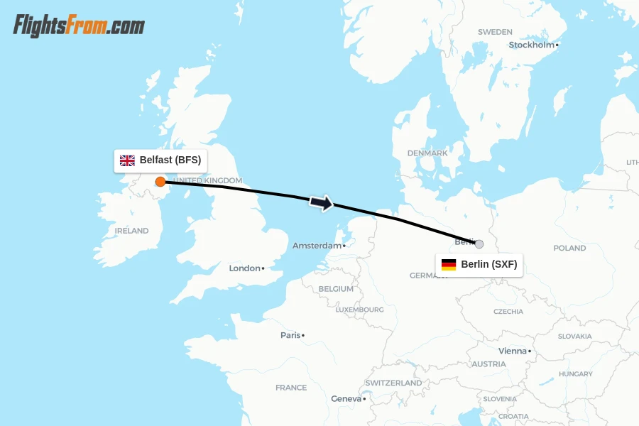 Flights from Belfast to Berlin route map