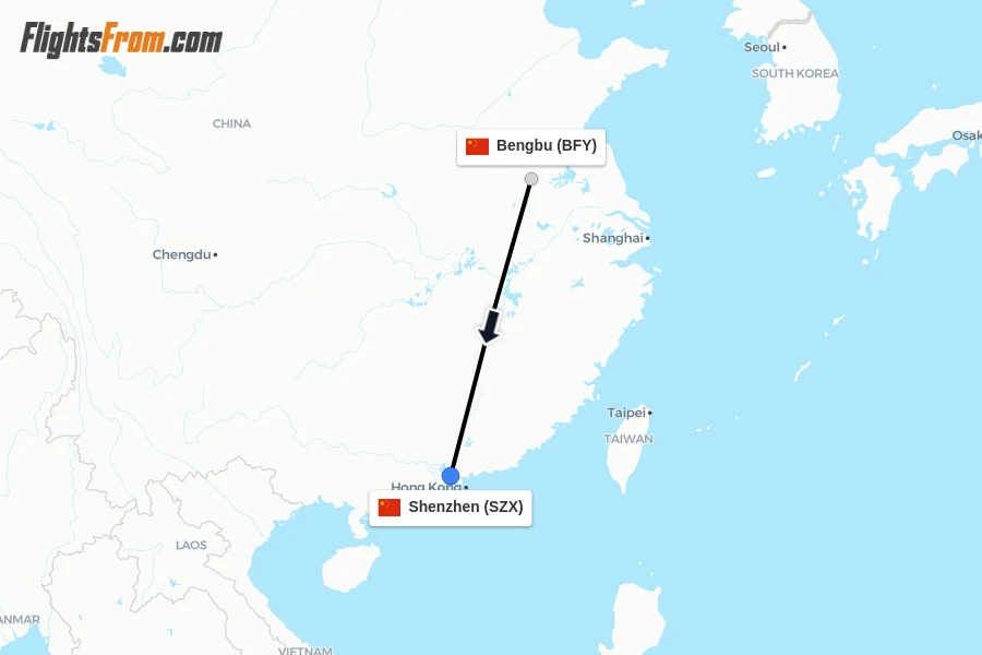 Flights from Bengbu to Shenzhen route map
