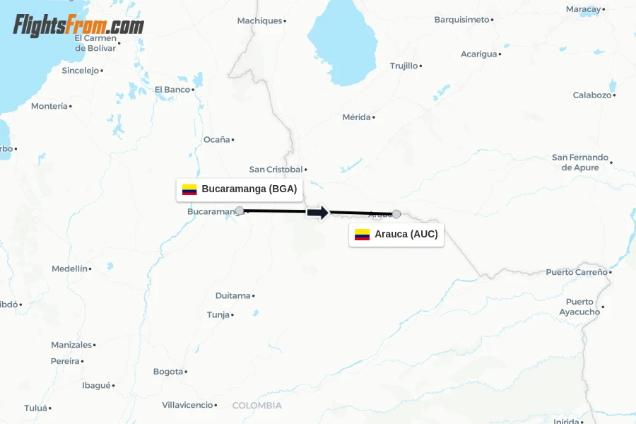 Flights from Bucaramanga to Arauca route map