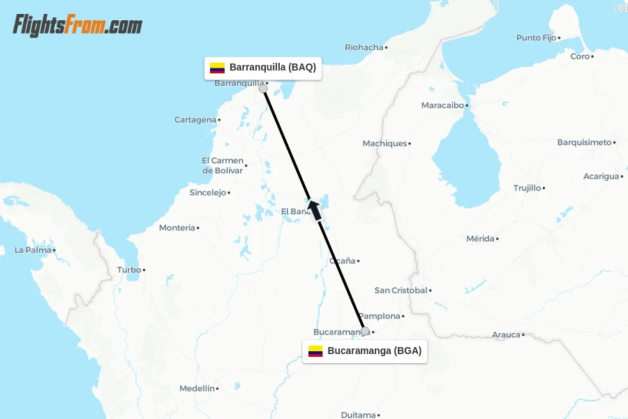 Flights from Bucaramanga to Barranquilla route map