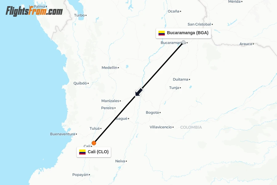 Flights from Bucaramanga to Cali route map