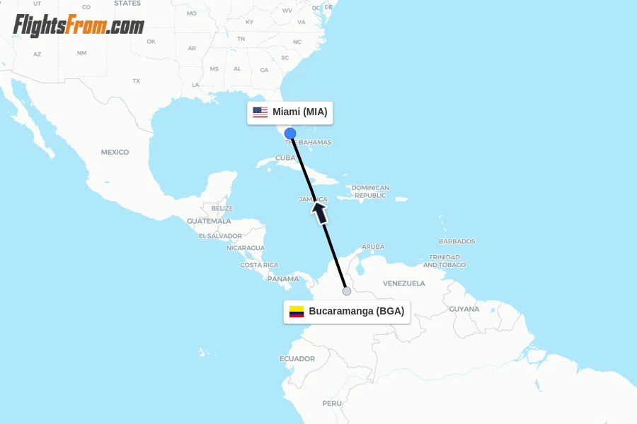 Flights from Bucaramanga to Miami route map