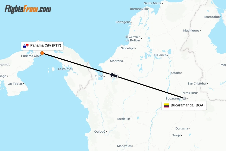 Flights from Bucaramanga to Panama City route map