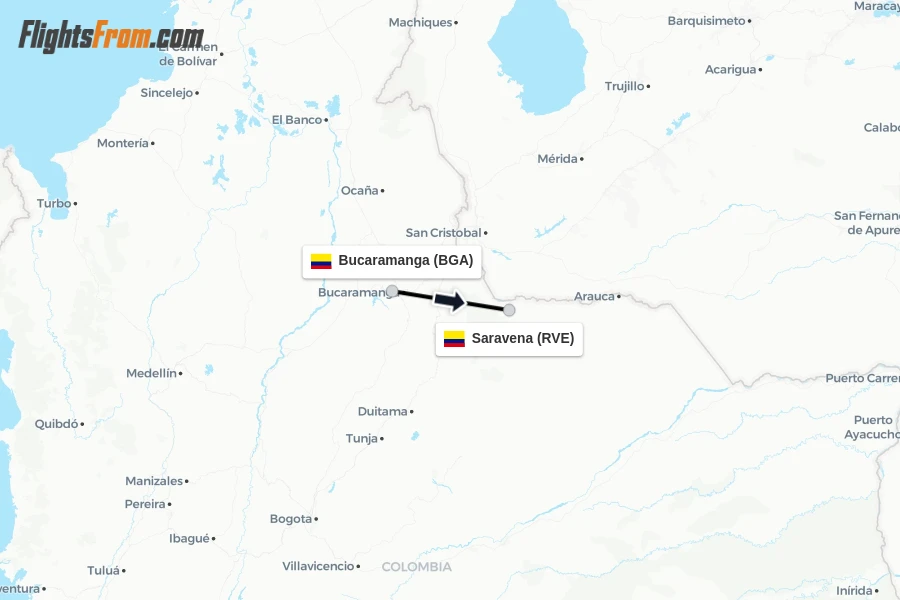 Flights from Bucaramanga to Saravena route map
