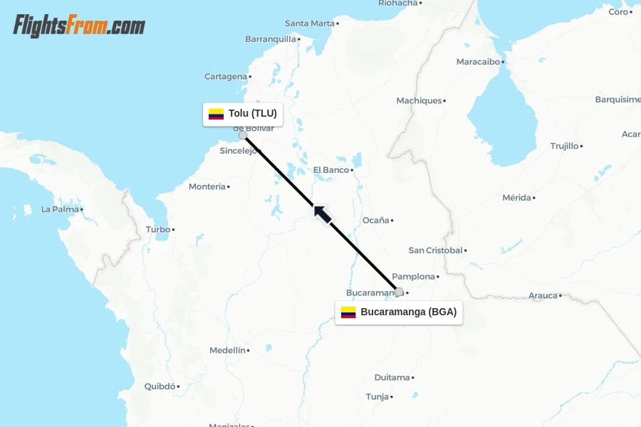 Flights from Bucaramanga to Tolu route map
