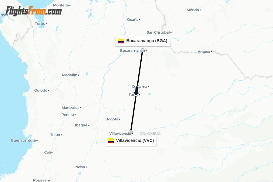 Flights from Bucaramanga to Villavicencio route map