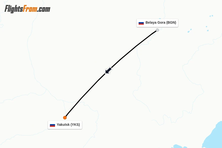 Flights from Belaya Gora to Yakutsk route map