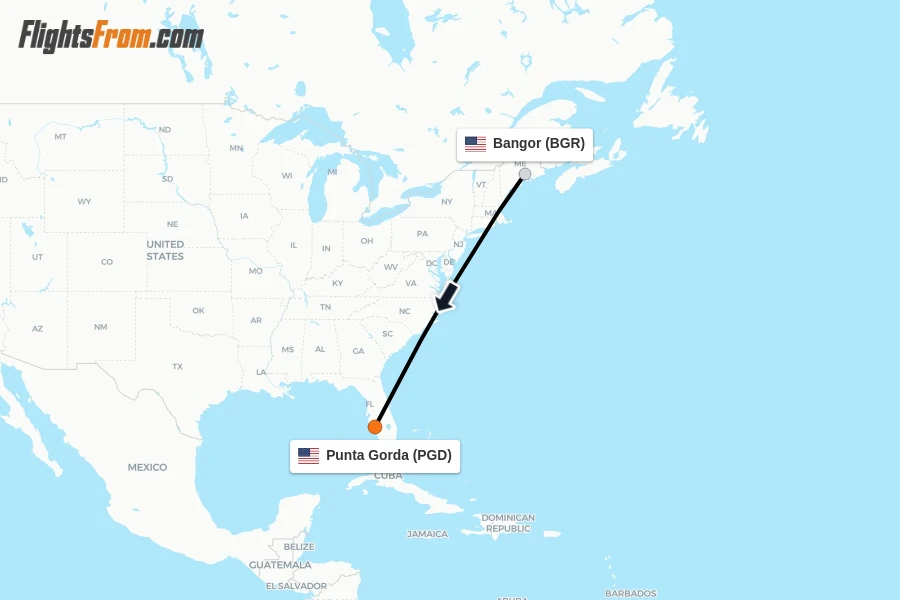 Flights from Bangor to Punta Gorda route map