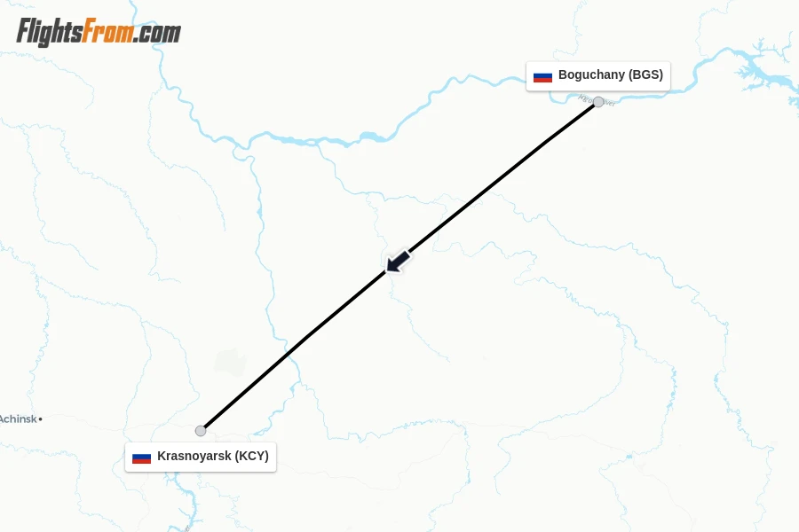 Flights from Boguchany to Krasnoyarsk route map