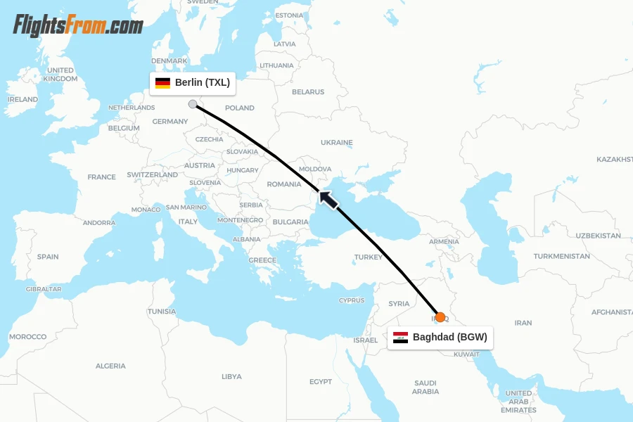 Flights from Baghdad to Berlin route map