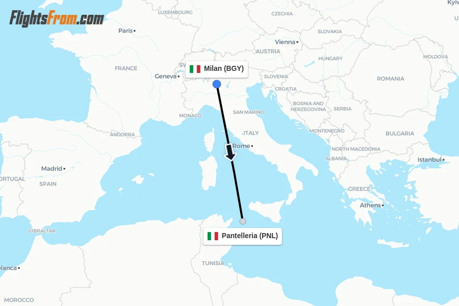 Flights from Milan to Pantelleria route map