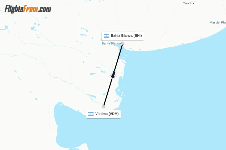 Flights from Bahia Blanca to Viedma route map