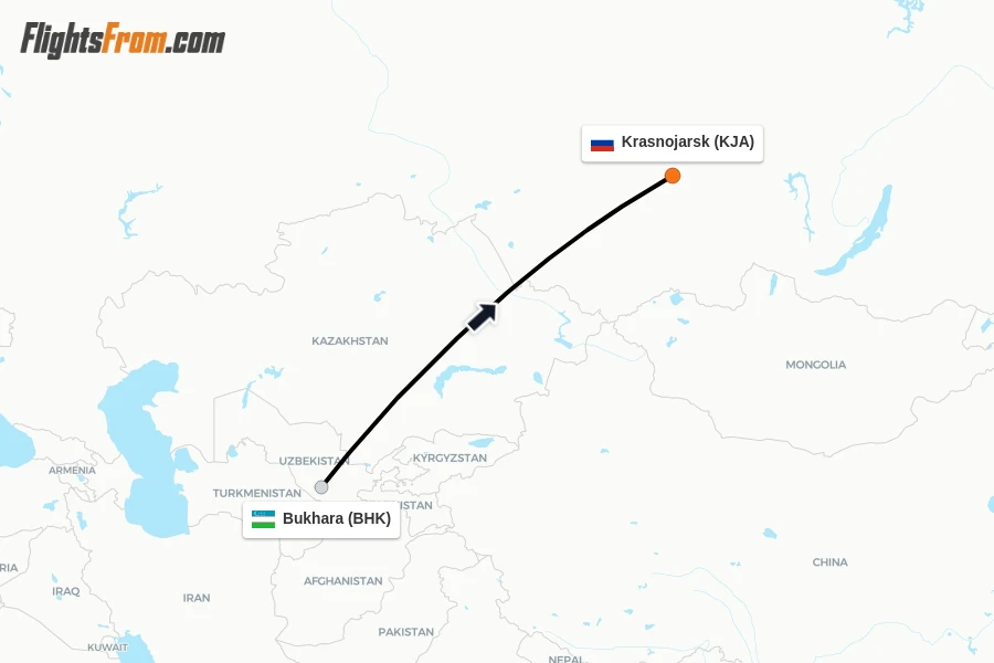 Flights from Bukhara to Krasnojarsk route map