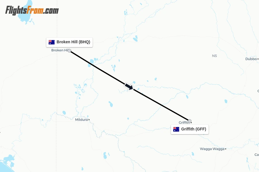 Flights from Broken Hill to Griffith route map
