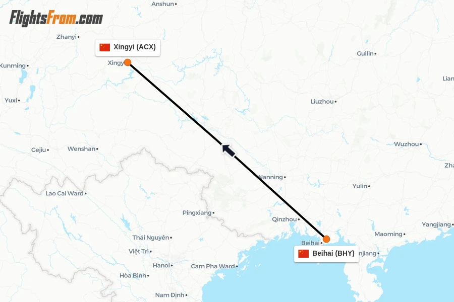 Flights from Beihai to Xingyi route map