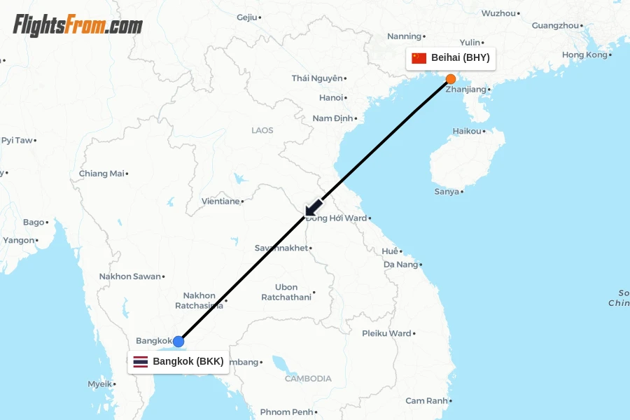 Flights from Beihai to Bangkok route map