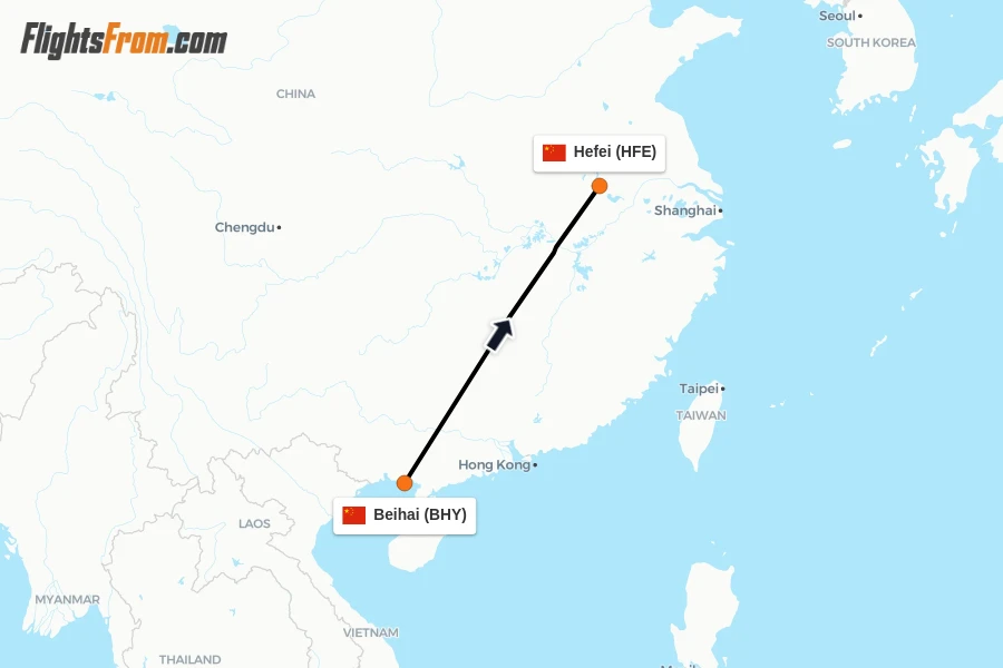 Flights from Beihai to Hefei route map