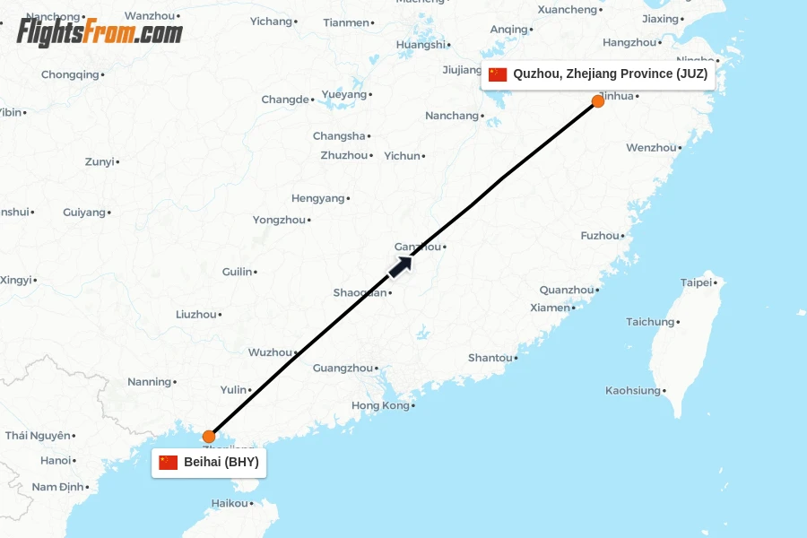 Flights from Beihai to Quzhou, Zhejiang Province route map