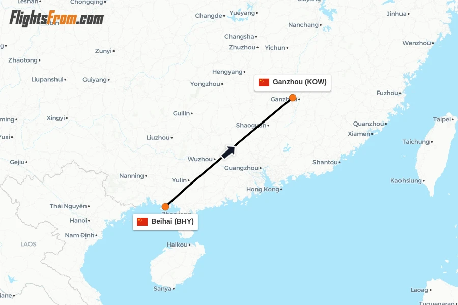 Flights from Beihai to Ganzhou route map