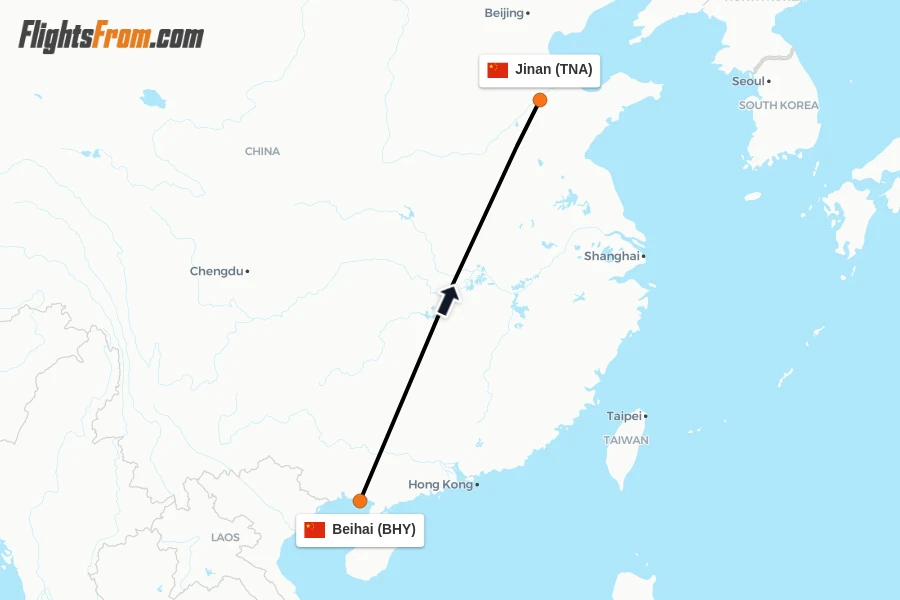 Flights from Beihai to Jinan route map
