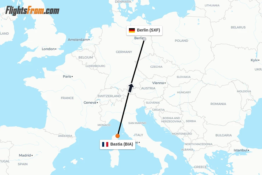 Flights from Bastia to Berlin route map