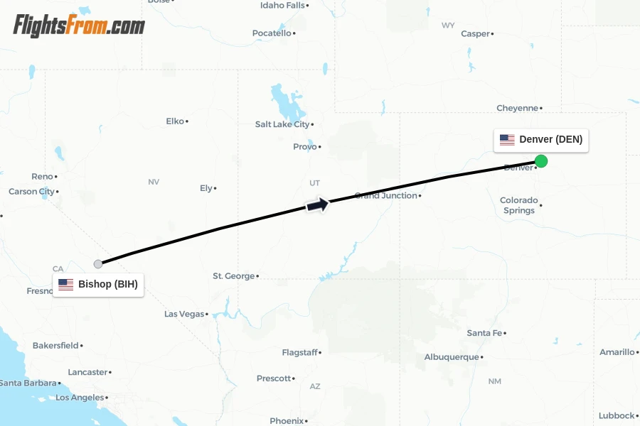 Flights from Bishop to Denver route map