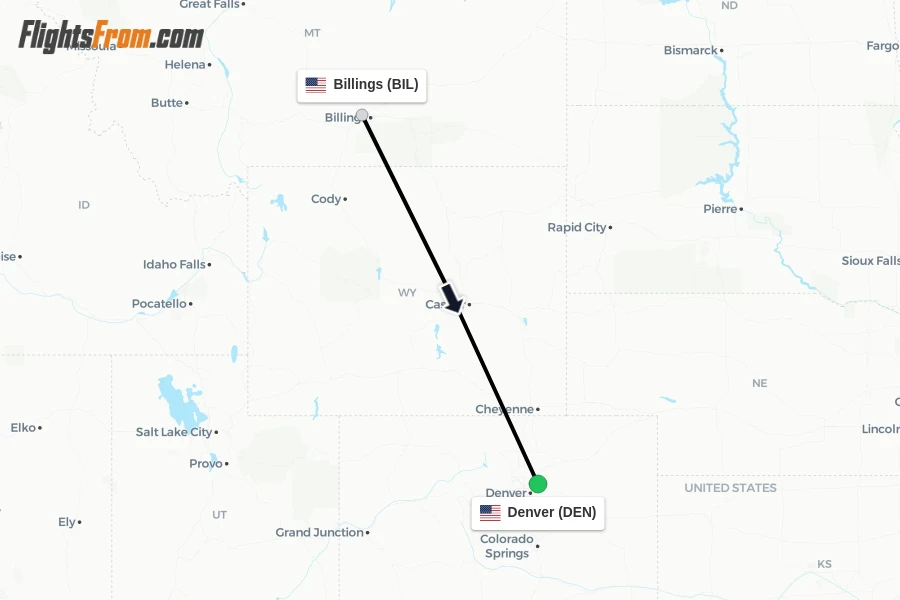 Flights from Billings to Denver route map