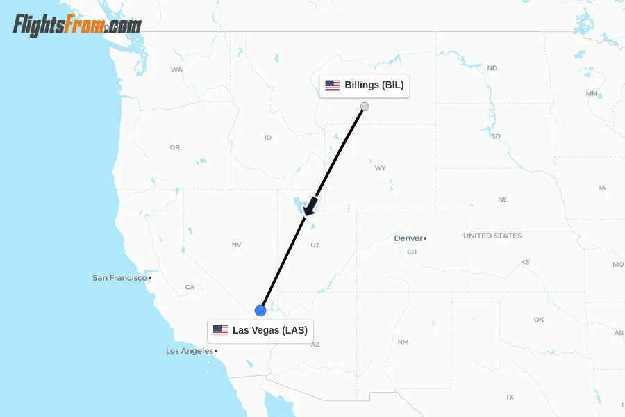 Flights from Billings to Las Vegas route map