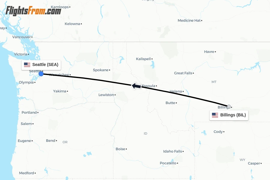 Flights from Billings to Seattle route map
