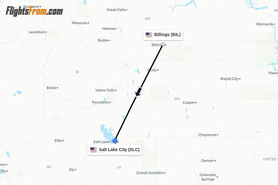 Flights from Billings to Salt Lake City route map
