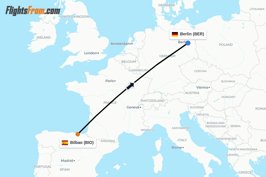 Flights from Bilbao to Berlin route map