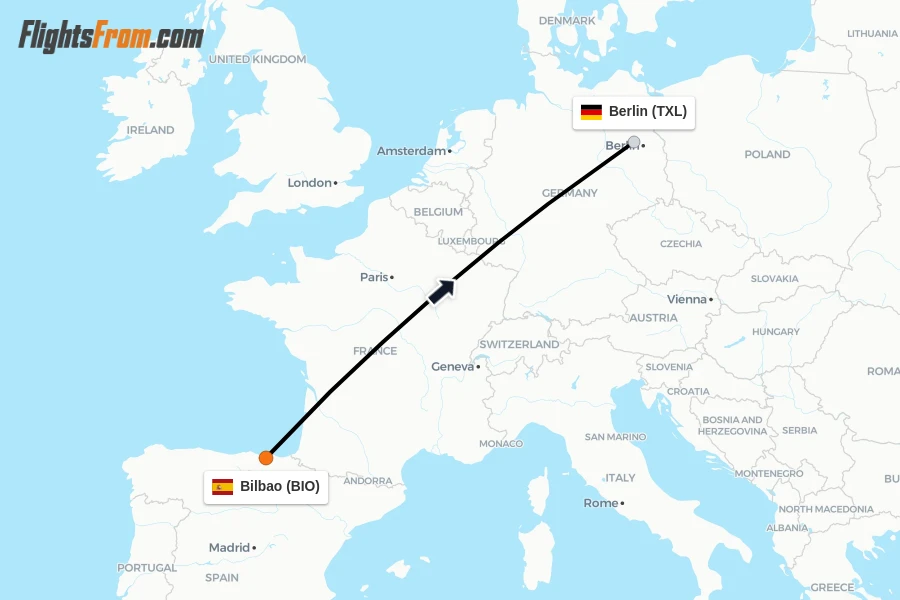 Flights from Bilbao to Berlin route map