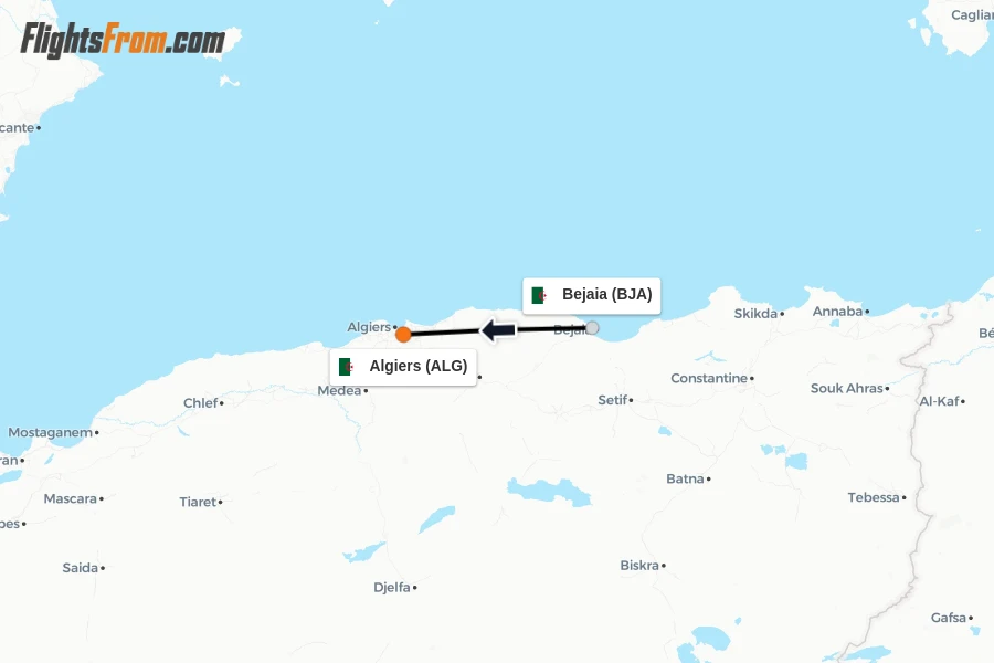 Flights from Bejaia to Algiers route map