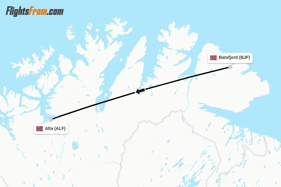 Flights from Batsfjord to Alta route map