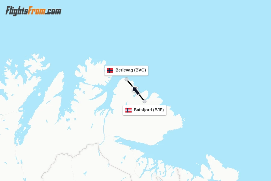 Flights from Batsfjord to Berlevag route map