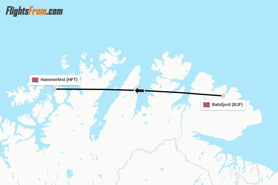 Flights from Batsfjord to Hammerfest route map