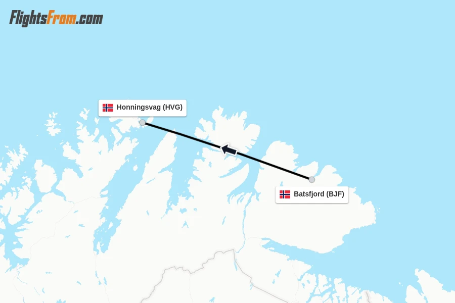 Flights from Batsfjord to Honningsvag route map