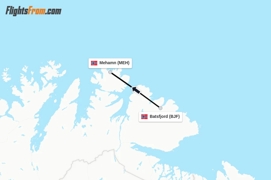 Flights from Batsfjord to Mehamn route map