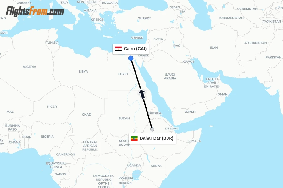 Flights from Bahar Dar to Cairo route map