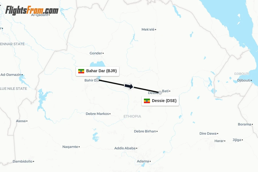 Flights from Bahar Dar to Dessie route map