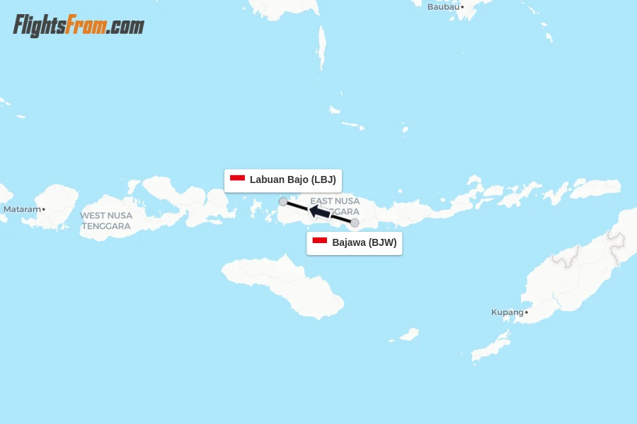 Flights from Bajawa to Labuan Bajo route map