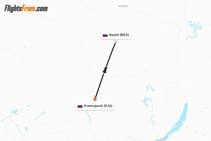 Flights from Baykit to Krasnojarsk route map