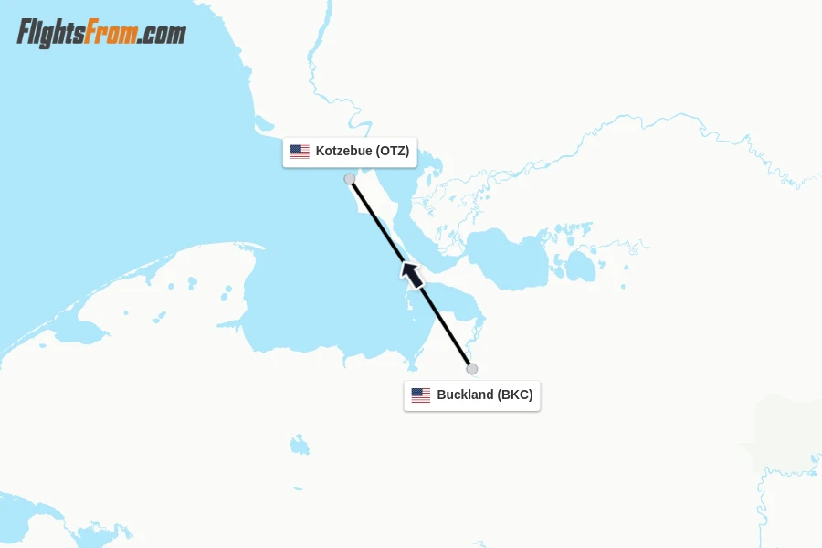Flights from Buckland to Kotzebue route map