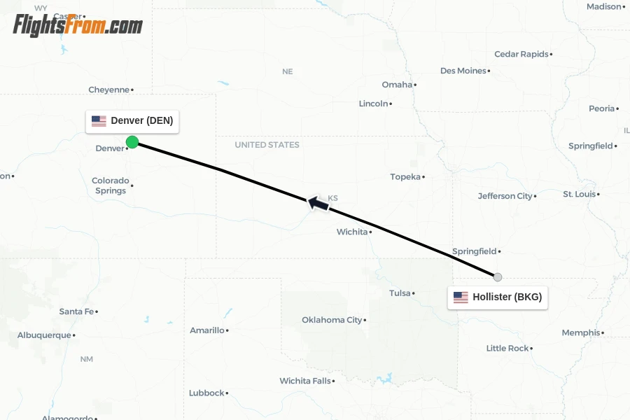 Flights from Hollister to Denver route map