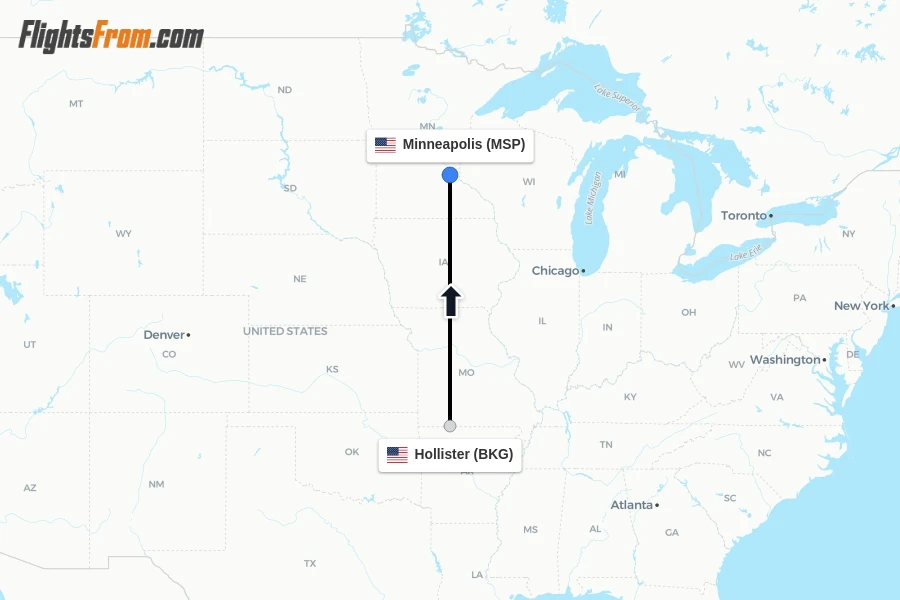 Flights from Hollister to Minneapolis route map
