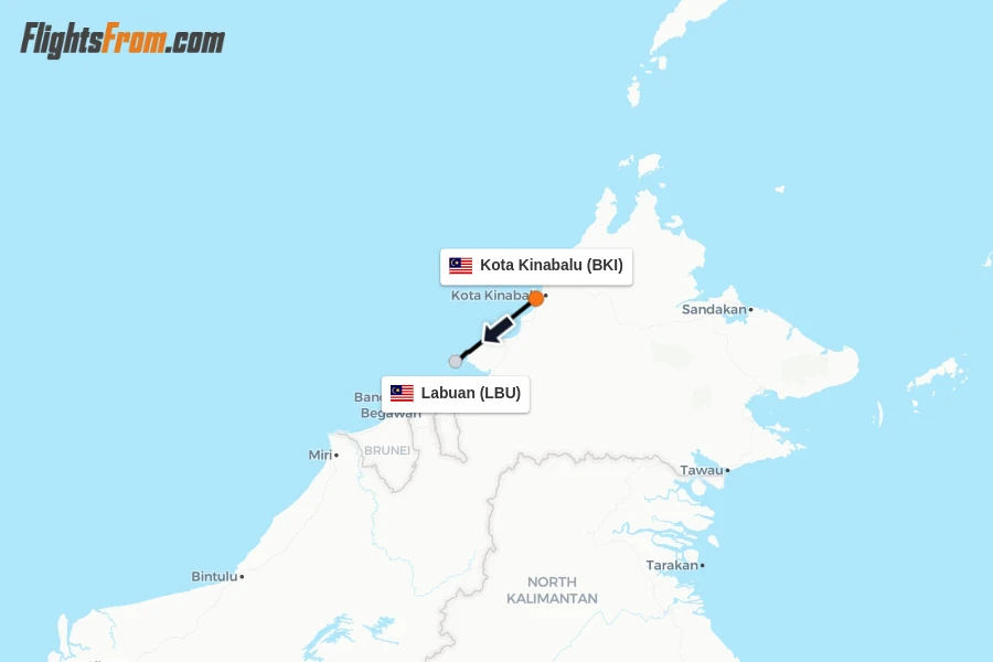 Flights from Kota Kinabalu to Labuan route map